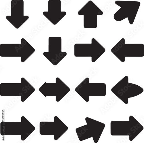 Collection of twelve black directional arrows pointing in various compass directions Vector