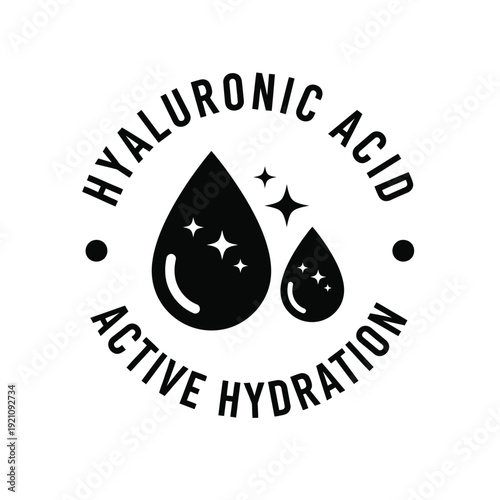 Vector illustration icon black hyaluronic acid active hydration logo with water droplets