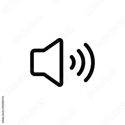 Simple black icon representing a speaker emitting sound waves on a white background.