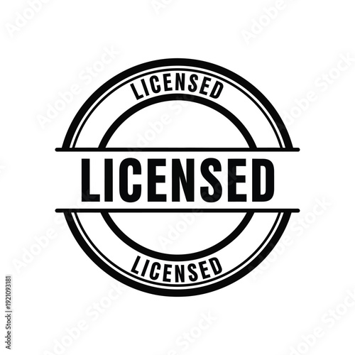 Vector illustration icon black licensed stamp on with double circle border and licensed text