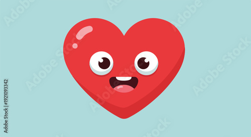 A smiling, cartoon heart with eyes and mouth. Background is light blue
