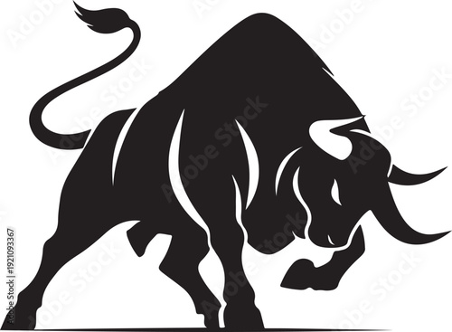 Powerful bull silhouette charging with fierce determination and dynamic movement Vector