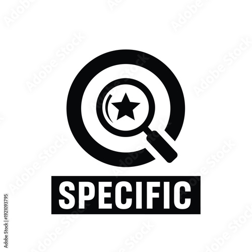 Vector illustration icon magnifying glass with star icon and specific text on a for precise search
