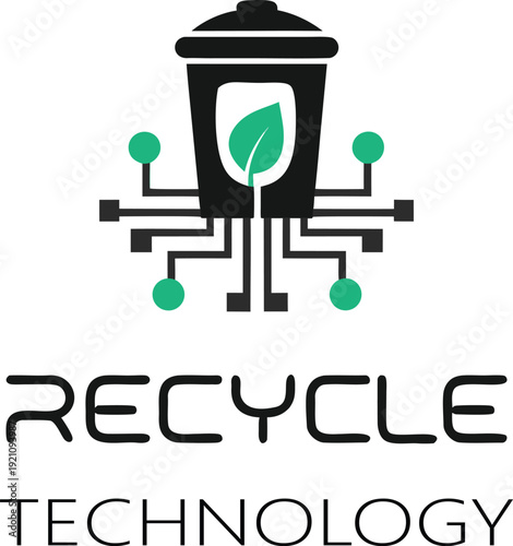 Recycle Technology Logo with Digital Waste Bin and Circuitry Connections