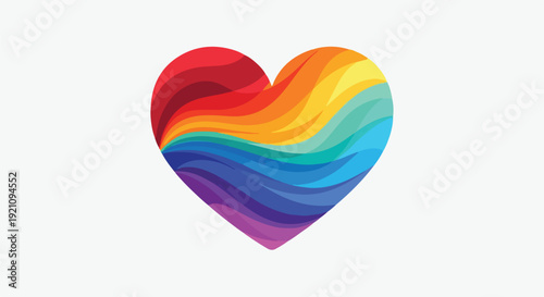A stylized heart filled with layered rainbow-colored waves