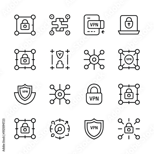 Set Modern Line Style Cybersecurity Icons Security