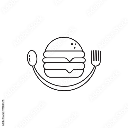 burger with fork and spoon.