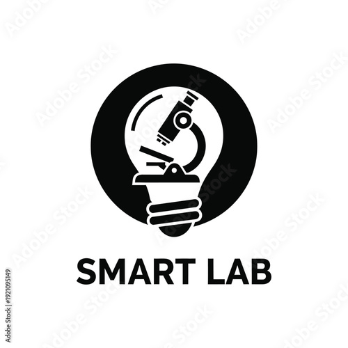Vector illustration icon smart lab logo with lightbulb and microscope