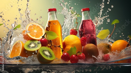 Refreshing fruit juices with vibrant splashes.