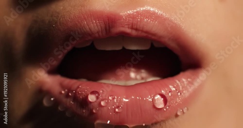 Wallpaper Mural Close-up of glistening lips with droplets, highlighting beauty and hydration effects Torontodigital.ca