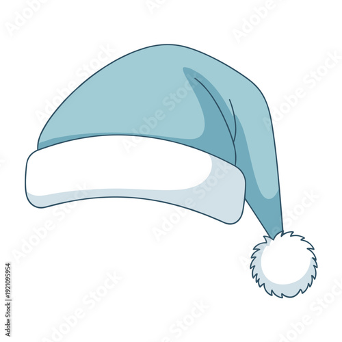 Light blue sleepy cap with fluffy pom-pom isolated on white background, simple and cozy winter headwear illustration
