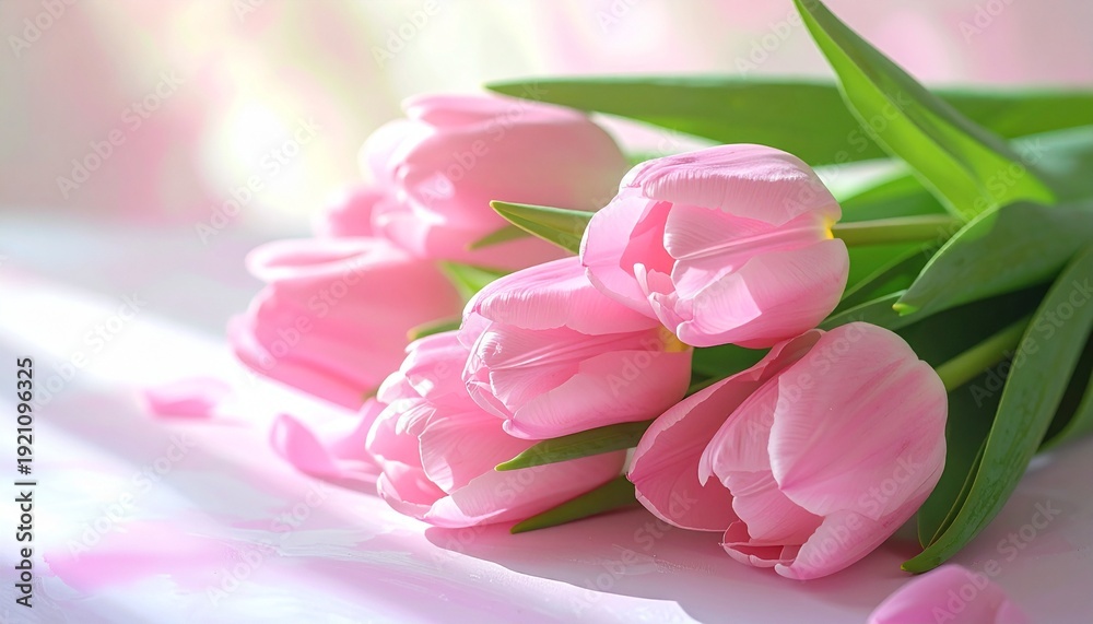 Obraz premium Pink Tulips Bouquet on White Background.
