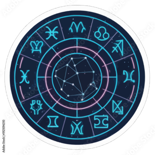 Minimal Zodiac Wheel Astrology Sticker | Clean Zodiac Circle with Minimal Symbols Astrology Sticker | Modern Minimal Zodiac Wheel Horoscope Sticker Design | Simple Astrology Zodiac Wheel Minimal Icon 