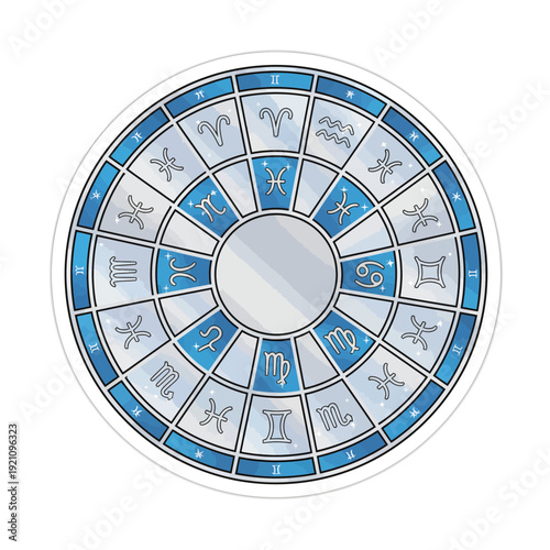 Minimal Zodiac Wheel Astrology Sticker | Clean Zodiac Circle with Minimal Symbols Astrology Sticker | Modern Minimal Zodiac Wheel Horoscope Sticker Design | Simple Astrology Zodiac Wheel Minimal Icon 