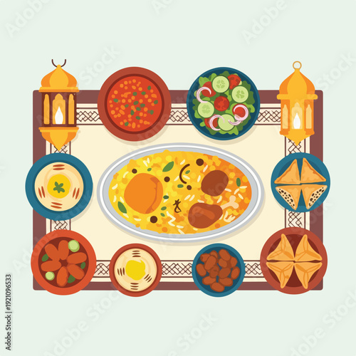 A top-down view of an elaborate table of delicious food