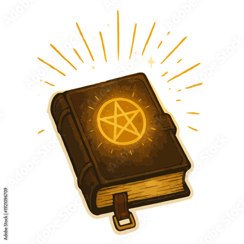 Mystical Spell Book Emitting Glowing Light Sticker | Magic Spellbook with Glowing Aura Enchanted Sticker Design | Ancient Spell Book Glowing Light Witchcraft Sticker | Fantasy Magical Spell Book