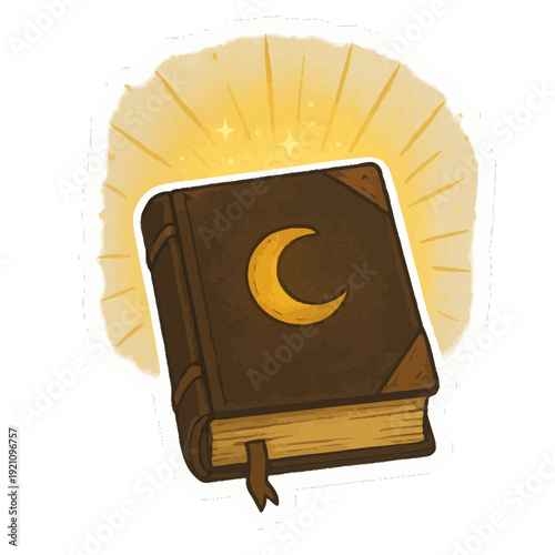 Mystical Spell Book Emitting Glowing Light Sticker | Magic Spellbook with Glowing Aura Enchanted Sticker Design | Ancient Spell Book Glowing Light Witchcraft Sticker | Fantasy Magical Spell Book