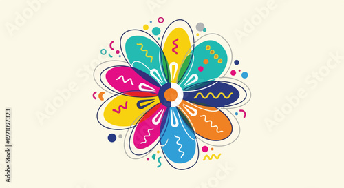 A vibrant, abstract flower with multiple colored petals