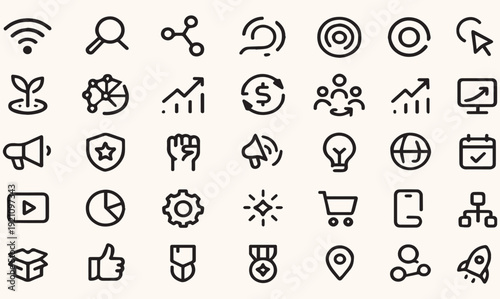 Minimalist Line Icon Set - Professional Business UI UX Icons Bundle for Web and Mobile Apps