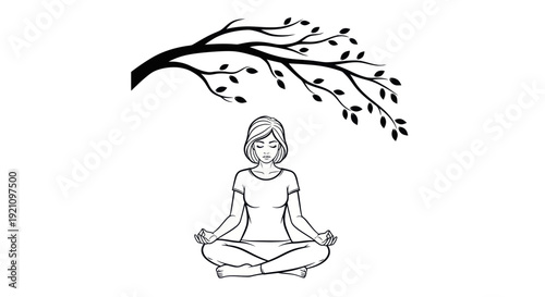 Woman Meditating Under Tree Branch Silhouette