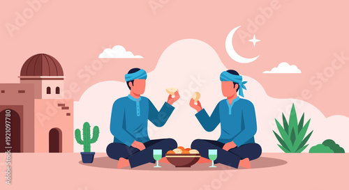 Men Sharing Fasting Meal Together