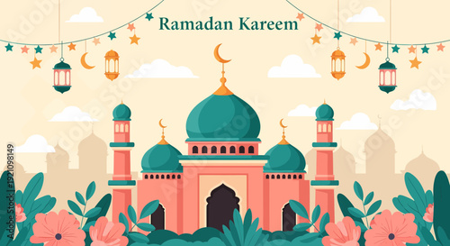 Peaceful Mosque Illustration for Islamic Holiday