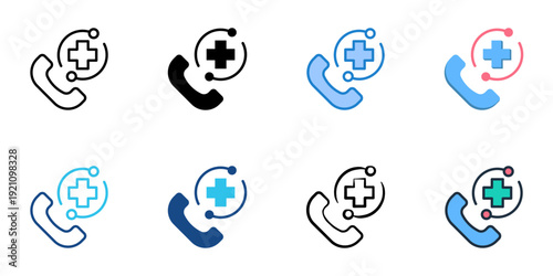 Emergency Hotline icons set multiple style collection. Editable stroke 
