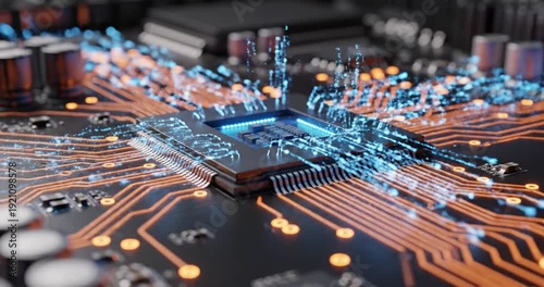 Wallpaper Mural Close-up view of a computer chip with water droplets splashing, showcasing technology in action Torontodigital.ca