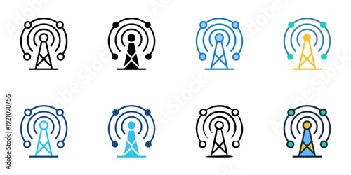 Communication Network icons set multiple style collection. Editable stroke 
