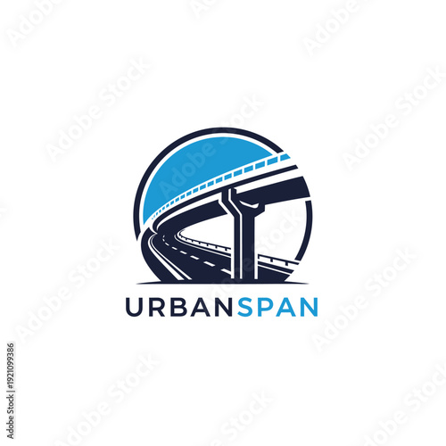 Modern circular highway overpass and structural design emblem logo for civil engineering and road construction firms UrbanSpan