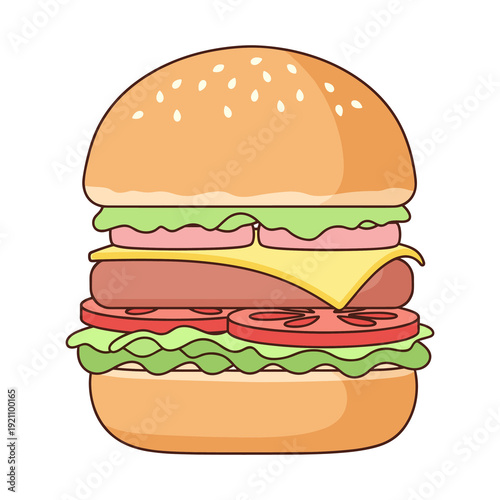 Cheeseburger with lettuce tomato and ham png