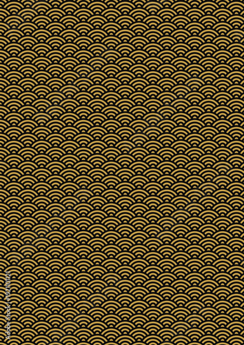 黒地に金の青海波文様 和柄の高級包装紙パターン（全面）