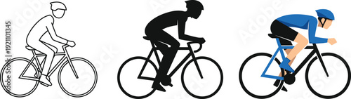 Cycling Professional Athlete Vector Illustrations Featuring Minimalist Line Art Silhouette And Flat Color Design Icons For Sports Competition And Healthy Lifestyle