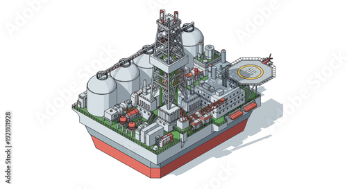 Detailed Isometric Illustration of a Floating Production Storage and Offloading Unit.