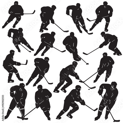 Black Ice Hockey Silhouette Vector, High Quality Illustration on White Background