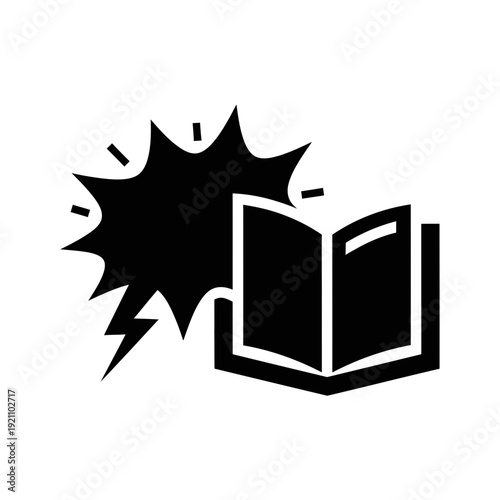 Creative Reading and Idea Generation Icon: Engaging Book with Burst of Inspiration and Knowledge Discovery Glyph