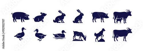Collection of farm animal icons

