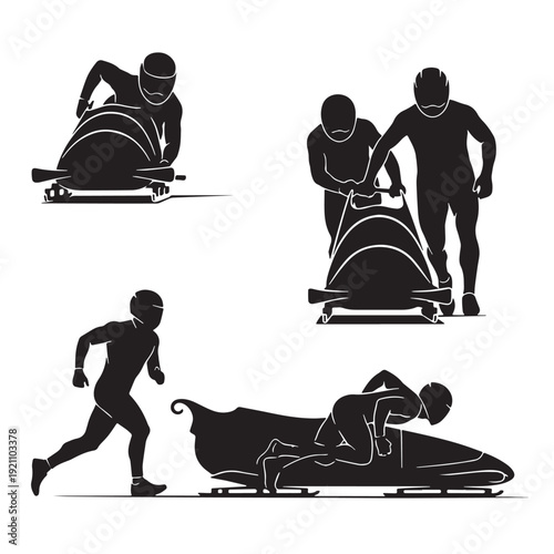 Black Bobsleigh Silhouette Vector, High Quality Illustration on White Background