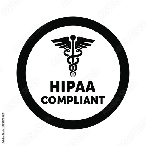 Vector illustration icon black hipaa compliant logo with caduceus symbol