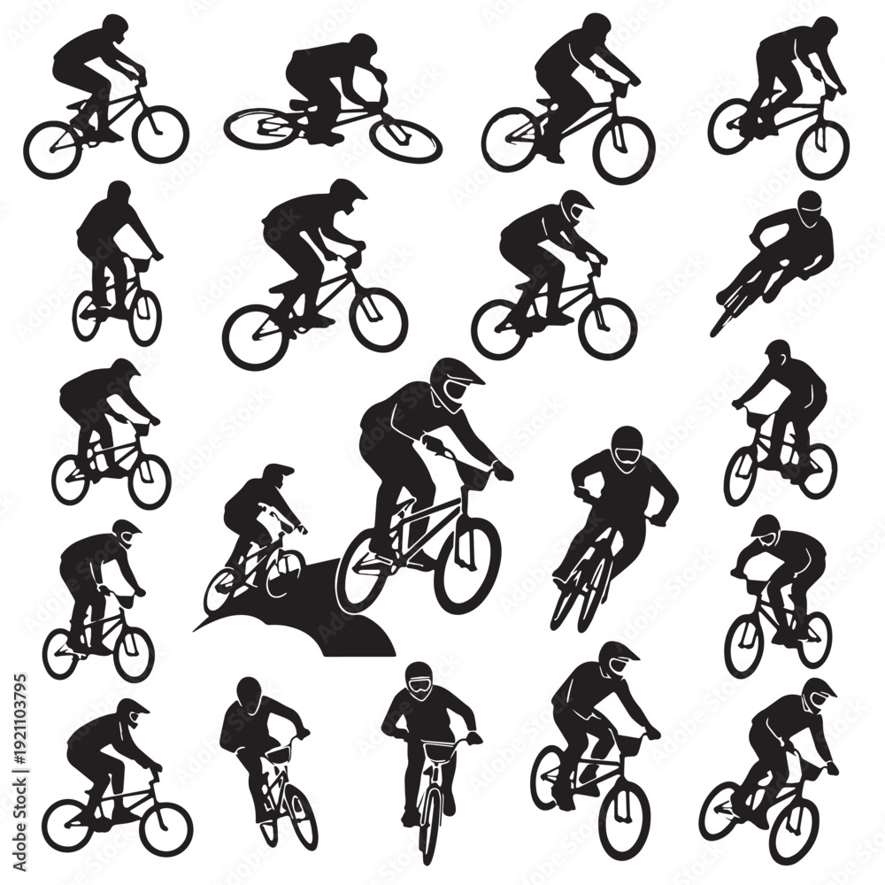 Obraz premium Black BMX Racing Silhouette Vector, High Quality Illustration on White Background