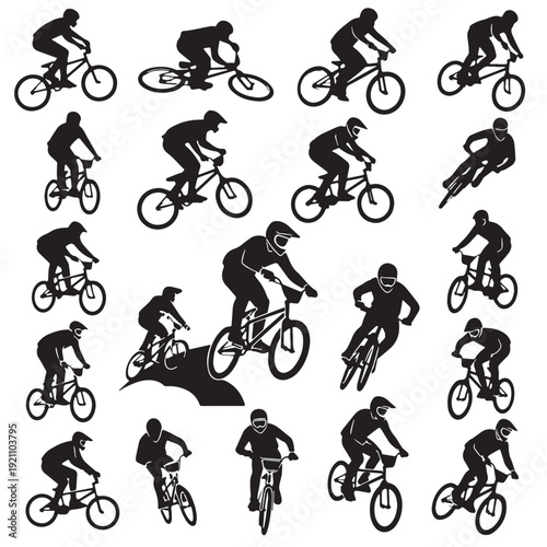 Black BMX Racing Silhouette Vector, High Quality Illustration on White Background