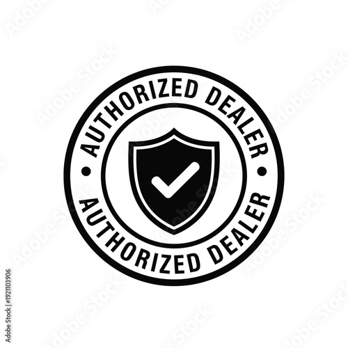 Vector illustration icon black and white authorized dealer logo with shield and checkmark