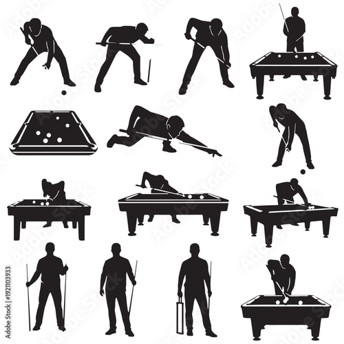 Black Billiards Silhouette Vector, High Quality Illustration on White Background