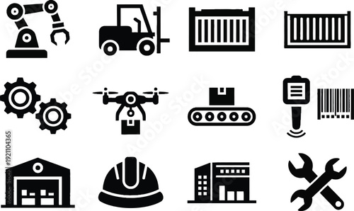 Collection of industrial and construction icons in black