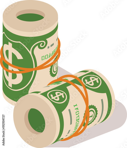 Cash money rolls. Dollar banknotes. Paper bill stacks