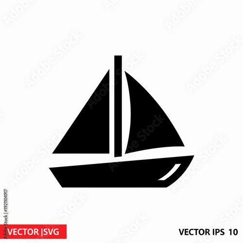 Simple black silhouette of a sailboat with two triangular sails, representing nautical travel and leisure.
