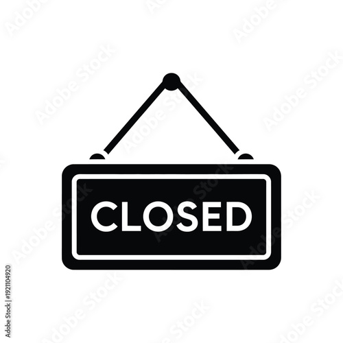 Vector illustration icon black and white sign hanging from above with the word closed on it