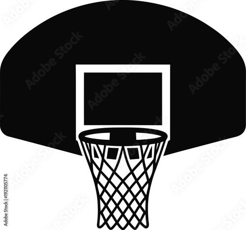 Vector illustration of a basketball hoop and backboard in black and white, isolated on transparent background