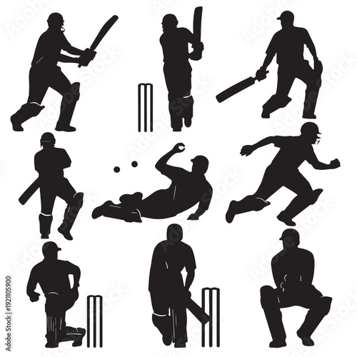 Black Cricket Silhouette Vector, High Quality Illustration on White Background