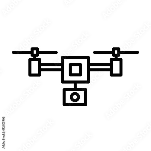 Outline drone icon with camera, representing aerial photography, surveillance, and modern technology.